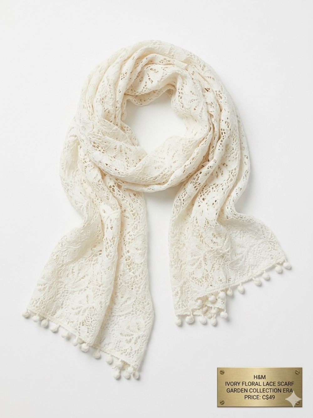 H&M Stunning Ivory Floral Lace scarf – 65% Cotton – Garden collection Era